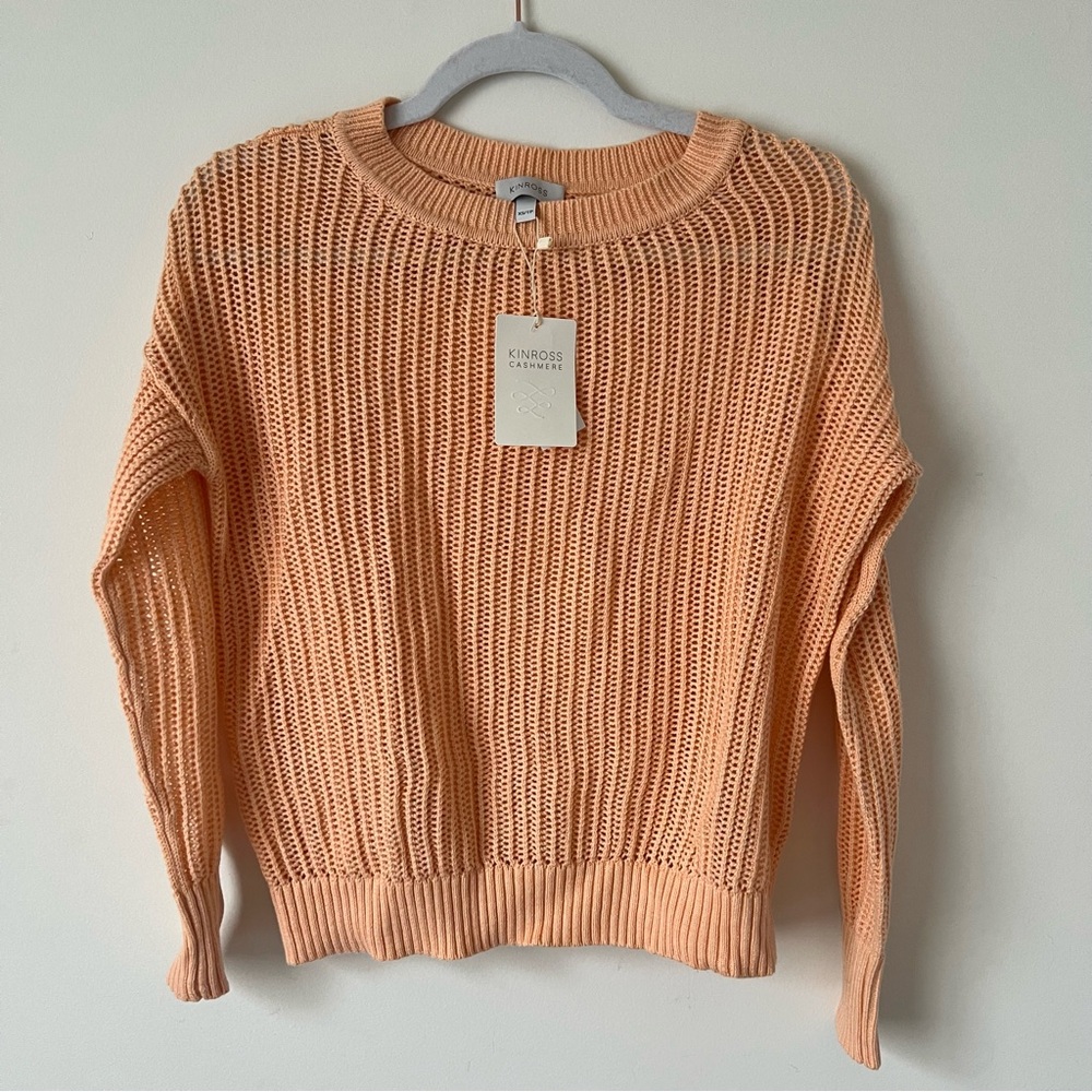 NWT Kinross Cashmere Apricot Rib Knit Sweater Size XS